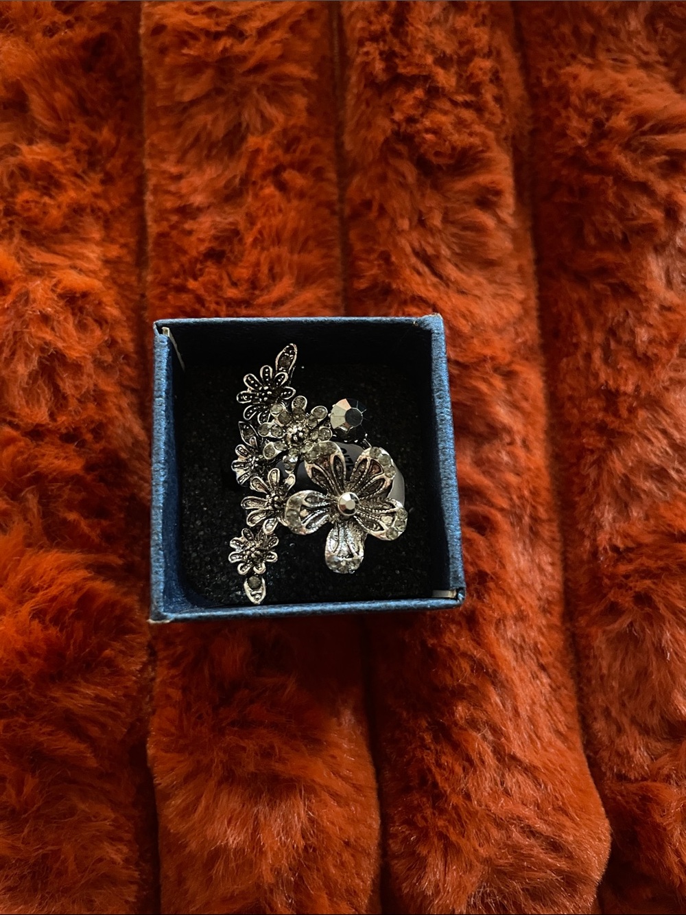 Silver Floral Crystal Cluster Ring - Women's Jewelry